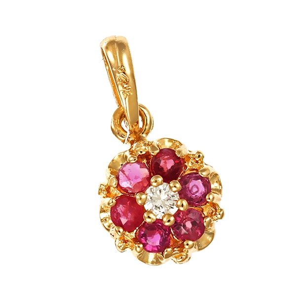 Anhänger, 14K, Gelbgold, Rubine, Brillant