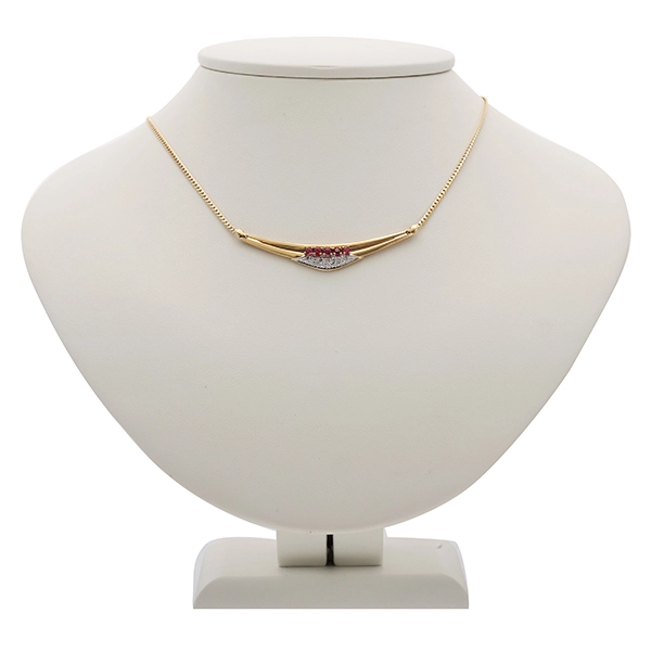 Collier, 14K, Gelb-/Weißgold, Diamanten, Rubine
