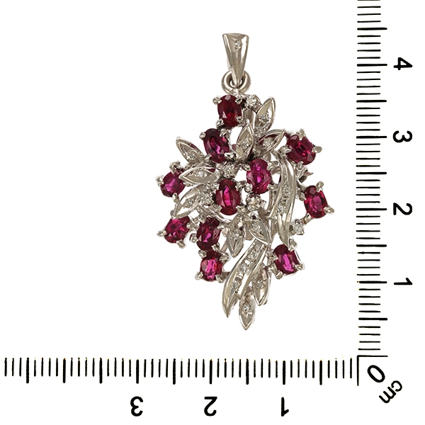 Anhänger, 18K, Weißgold, Diamant, Rubin