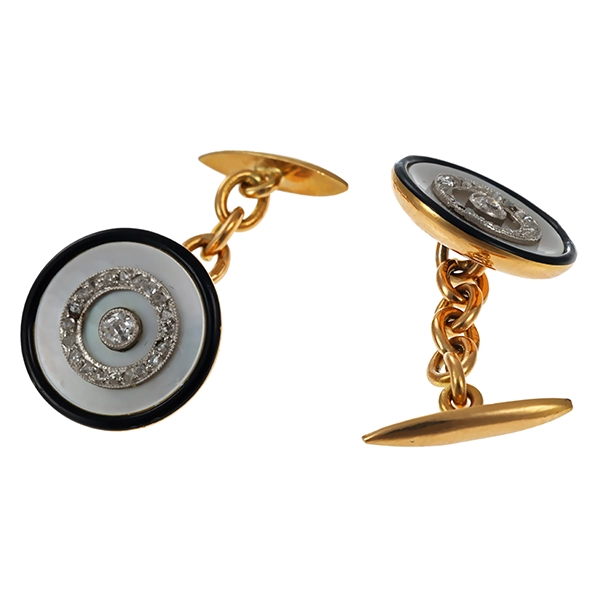 Manschettenknöpfe, 18K, Gelb-/Weißgold, Perlmutt, Diamanten
