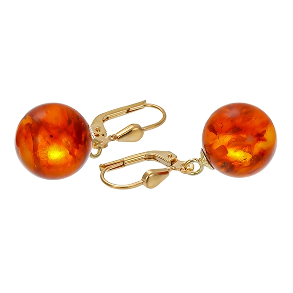 Ohrhänger, 14K, Gelbgold, Bernstein