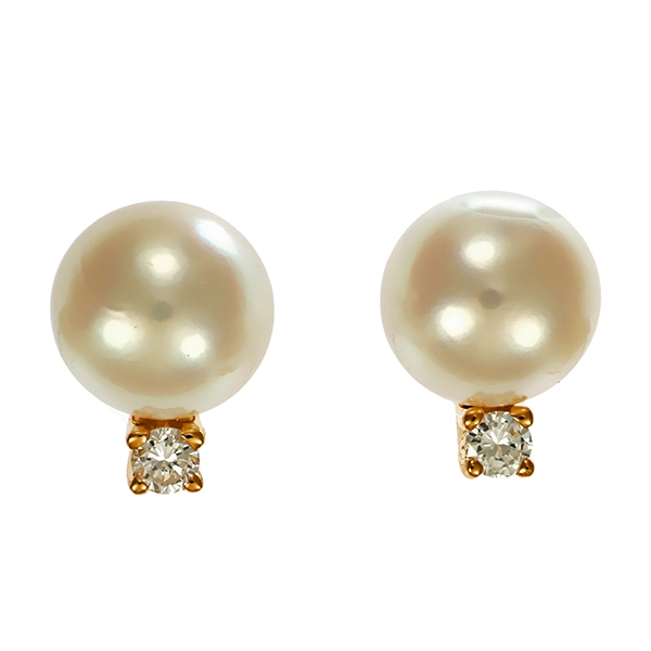 Ohrstecker, 14K, Gelbgold, Perle, Brillanten