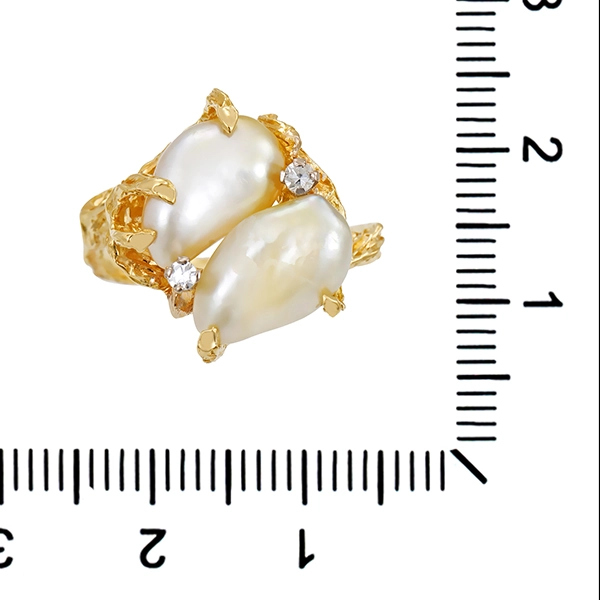 Ring, 18K, Gelbgold, Diamanten, Perlen