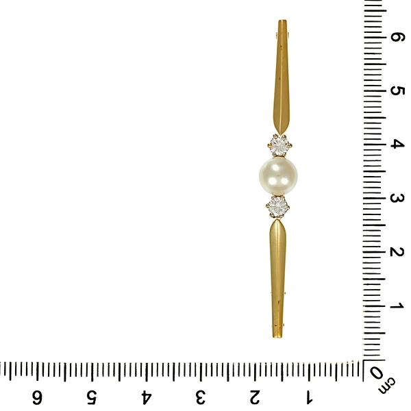Brosche, 14K, Gelb-/Weißgold, Brillanten, Perle