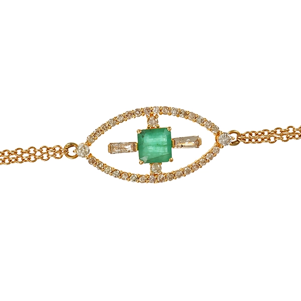 Armband, 14K, Gelbgold, Smaragd, Brillanten