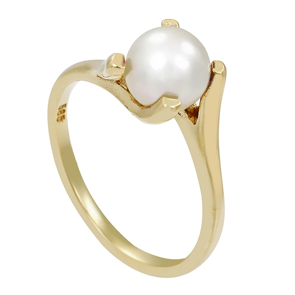 Ring, 14K, Gelbgold, Perle