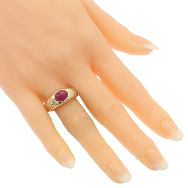 Ring, 14K, Gelbgold, Brillanten, Synth. Rubin
