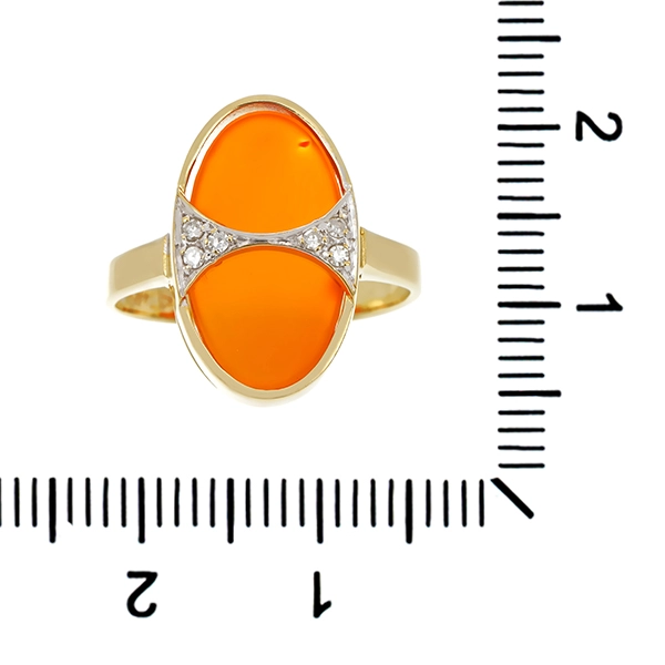 Ring, 14K, Gelb-/Weißgold, Karneol, Diamanten