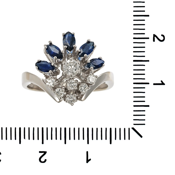 Ring, 14K, Weißgold, Saphire, Brillanten