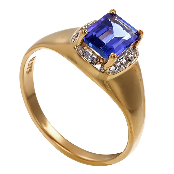 Ring, 9K, Gelbgold, Tansanit, Diamant