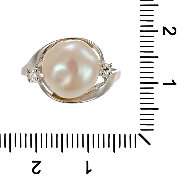 Ring, 14K, Weißgold, Perle, Brillant