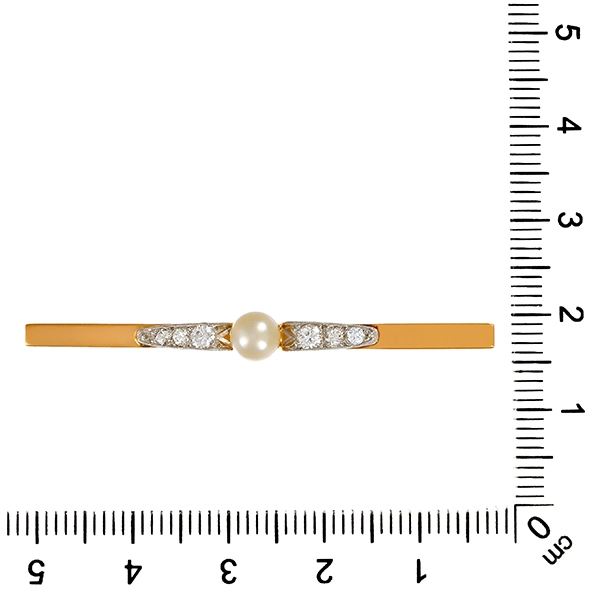 Brosche, 14K, Gelb-/Weißgold, Perle, Brillanten