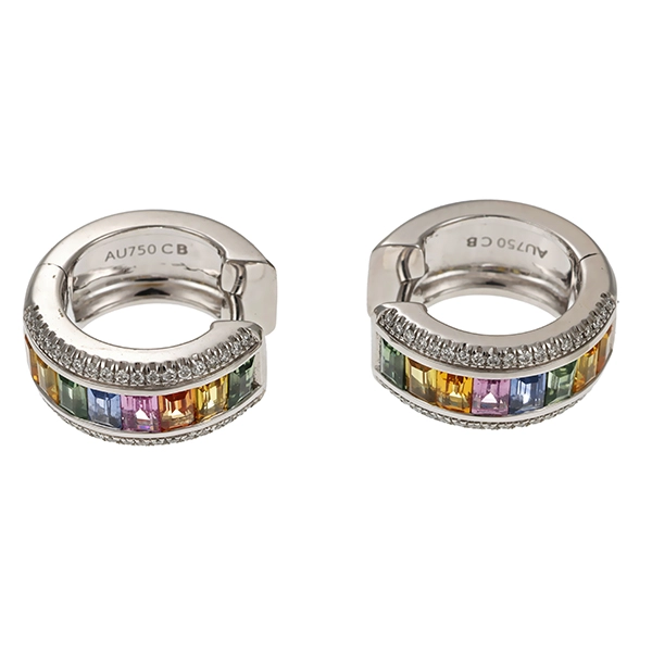 Creolen, 18K, Weißgold, Saphir, Diamant