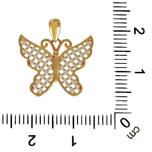 Anhänger, 14K, Gelbgold, Zirkonia, Schmetterling