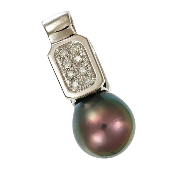 Anhänger, 18K, Weißgold, Perle, Brillanten