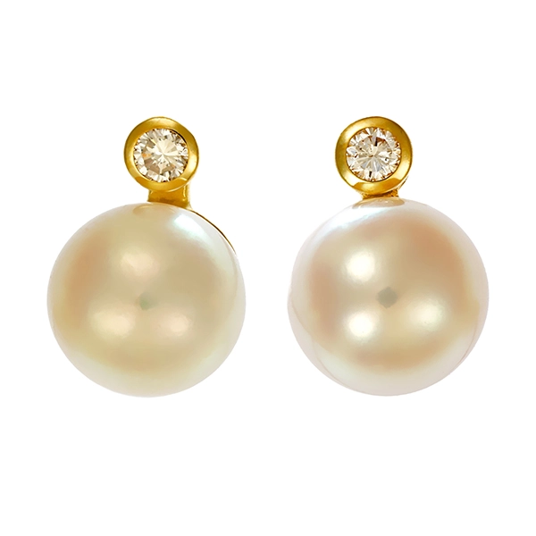 Ohrstecker, 14K, Gelbgold, Perle, Brillante