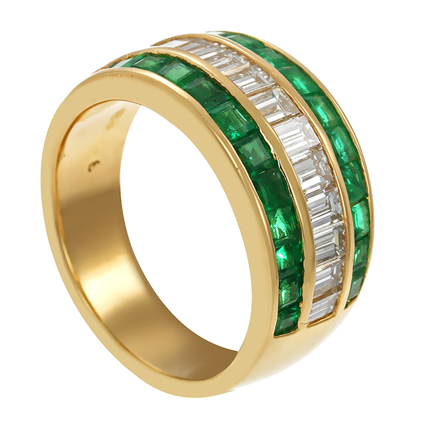 Ring, 18K, Gelbgold, Diamant, Smaragd