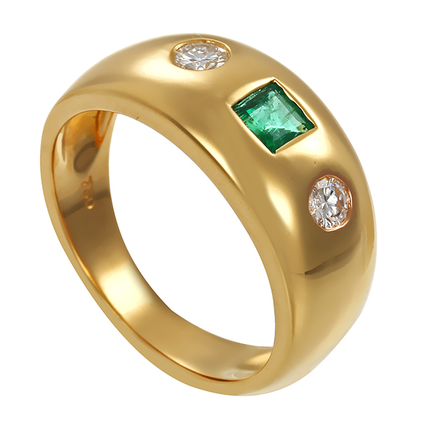 Ring, 18K, Gelbgold, Smaragd, Brillanten