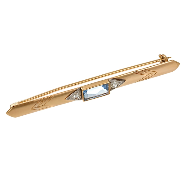 Brosche, 14K, Gelb-/Weißgold, Diamantrosen, synth. Spinell