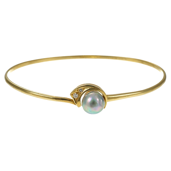 Armreif, 14K, Gelbgold, Perlen, Brillanten, Diamanten