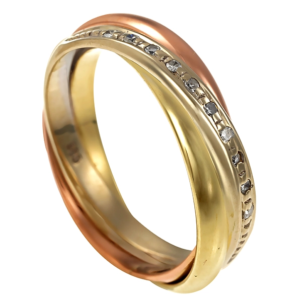 Ring, 14K, Rot-/Weiß-Gelbgold, Diamanten