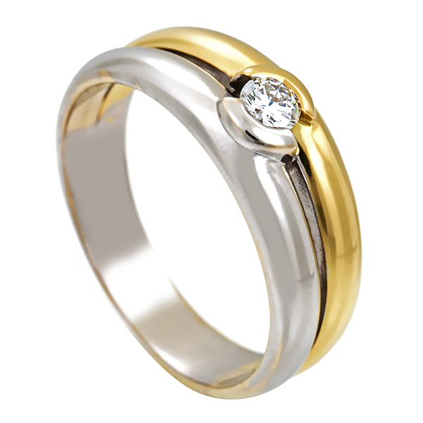 Herrenring, 18K, Gelb-/Weißgold, Brillant 0,25 ct