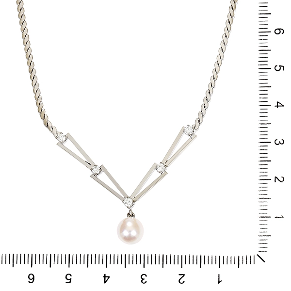 Collier, 14K, Weißgold, Perle, Brillanten