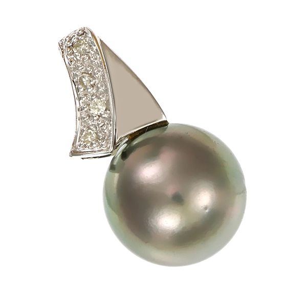 Anhänger, 8K, Weißgold, Perle, Diamanten
