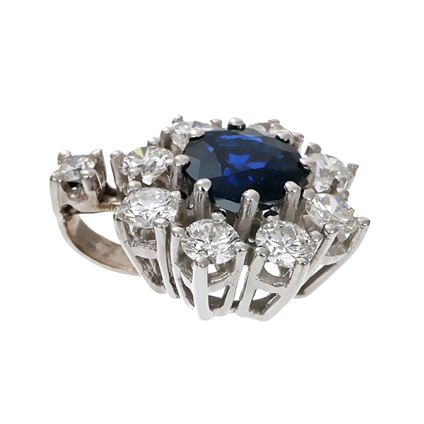 Anhänger, 14K, Weißgold, Saphir, Brillanten, 0,59ct