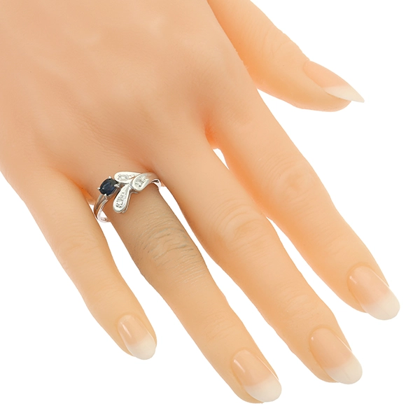 Ring, 14K, Weißgold, Saphir, Diamanten