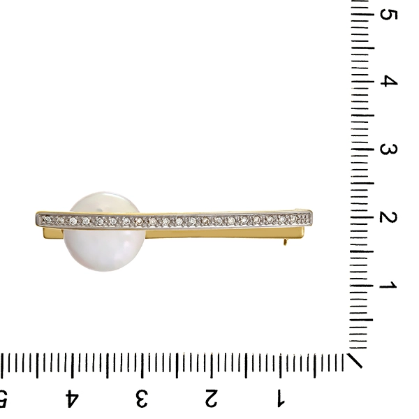 Brosche, 14K, Gelbgold, Perle, Brillanten