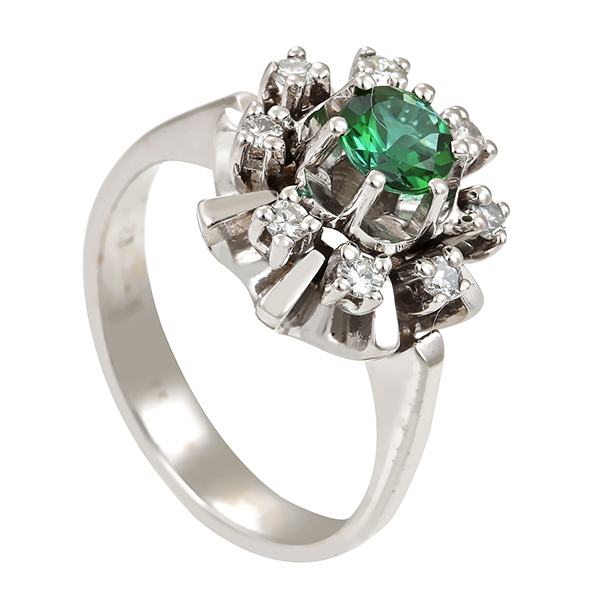 Ring, 14K, Weißgold, Turmalin, Brillanten