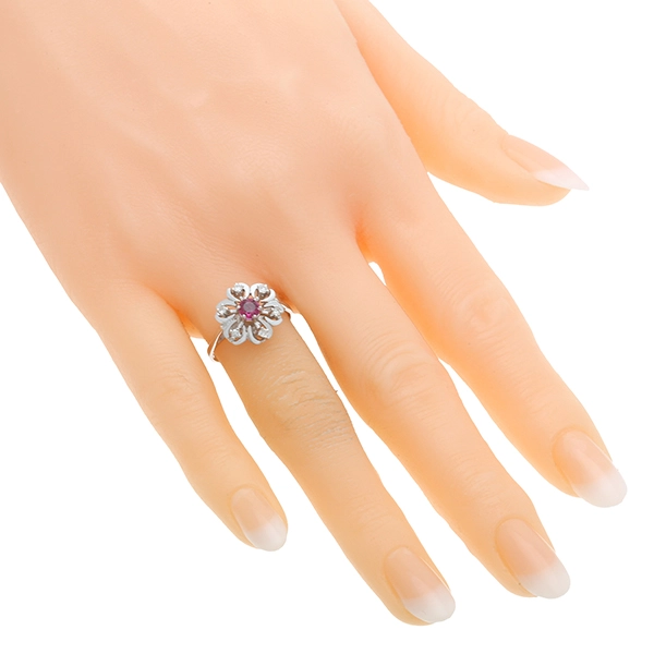 Ring, 14K, Weißgold, Rubin, Diamanten