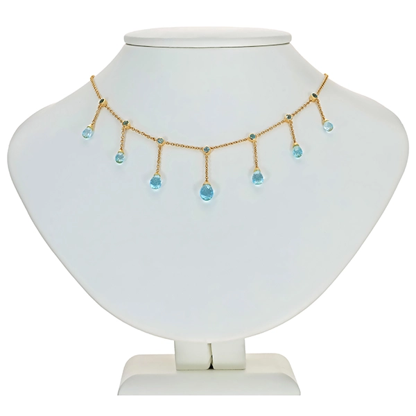 Collier, 14K, Gelbgold, Topas blau