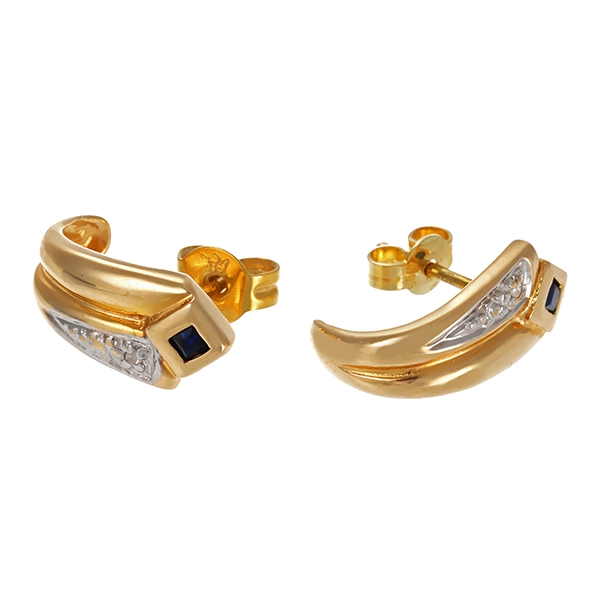 Ohrringe, 14K, Gelb-/Weißgold, Saphir, Diamant