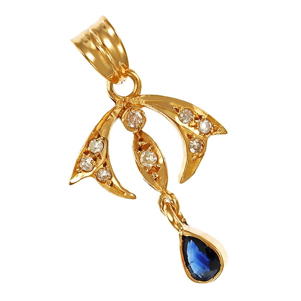 Anhänger, 18K, Gelbgold, 8 Diamanten, 1 Saphir