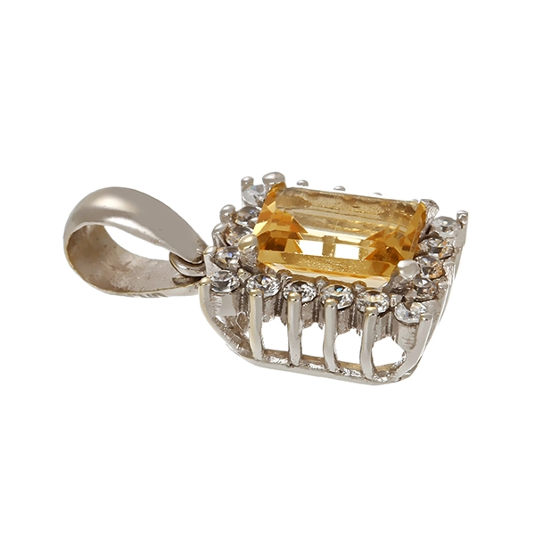 Anhänger, 14K, Weißgold, Citrin, Zirkonia