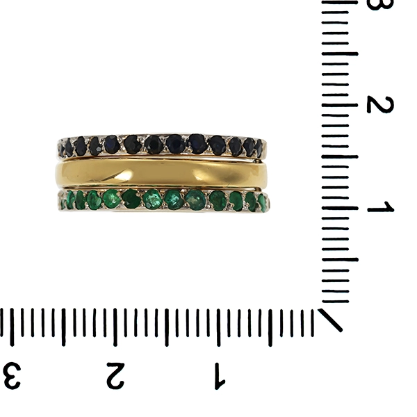 Ring, 18K, Gelb-/Weißgold, Smaragde, Saphire, Brillanten