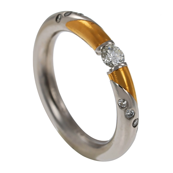 Ring, 950 Platin/Gelbgold, Brillanten