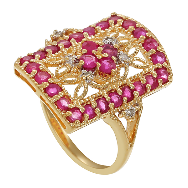 Ring, 9K, Gelbgold, Rubine & Diamanten, U52