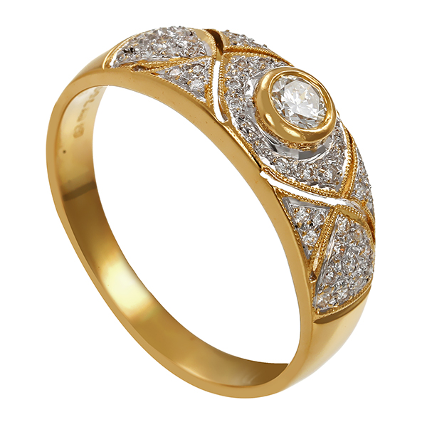 Ring, 18K, Gelb-/Weißgold, Brillanten