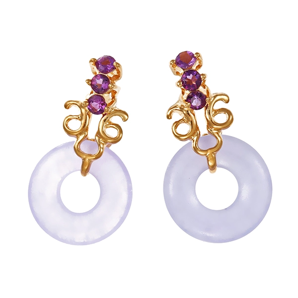 Steckhänger, 14K, Gelbgold, Amethyst, 2 Quarze