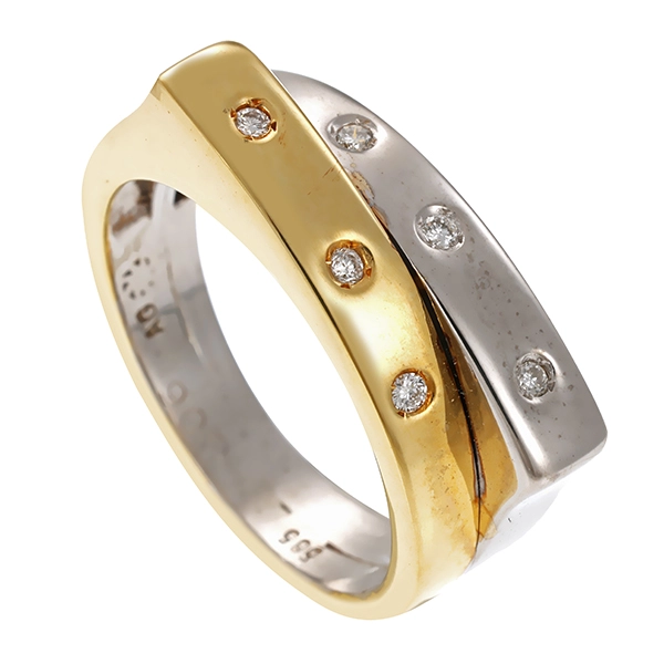 Ring, 14K, Gelb-/Weißgold, Brillanten