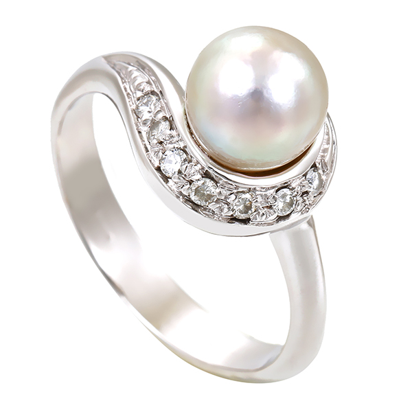 Ring, 18K, Weißgold, Perle, Brillant
