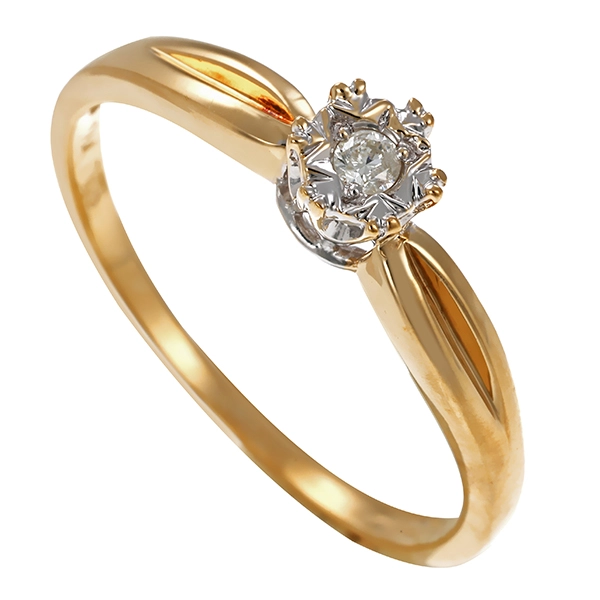 Diamantring, 9K, Gelb-/Weißgold, Brillant