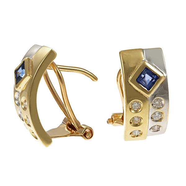Clip-Stecker, 14K, Gelb-/Weißgold, Saphire, Brillanten