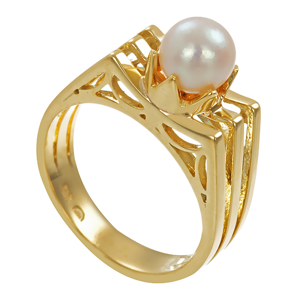 Ring, 14K, Gelbgold, Perle