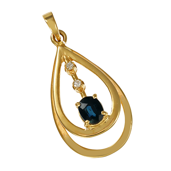 Anhänger, 14K, Gelbgold, Saphir, Diamanten