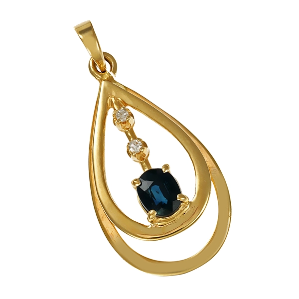 Anhänger, 14K, Gelbgold, Saphir, Diamanten