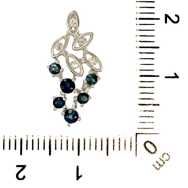 Anhänger, 14K, Weißgold, Saphir, Diamant